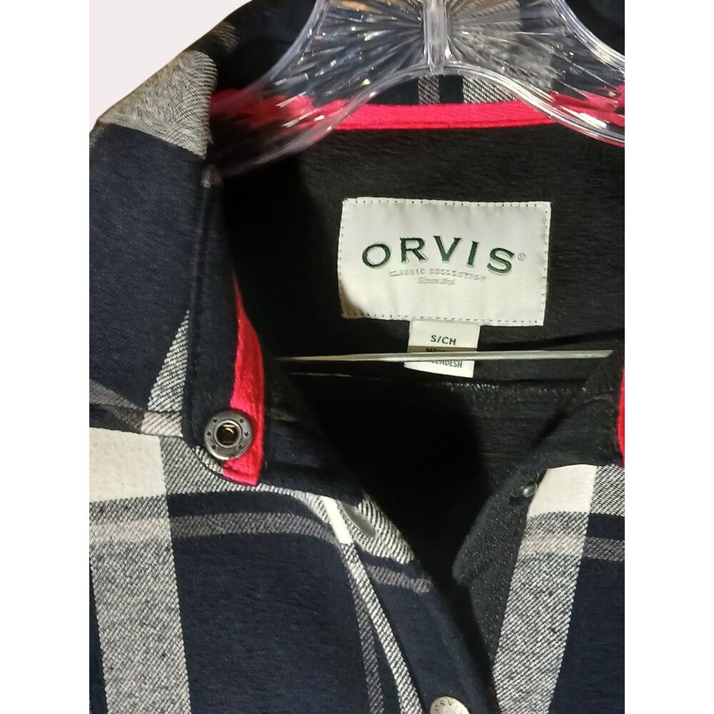 Orvis Womens Plaid Flannel Shirt Jacket Black Gray Snap Button Front S Pockets - Picture 3 of 16